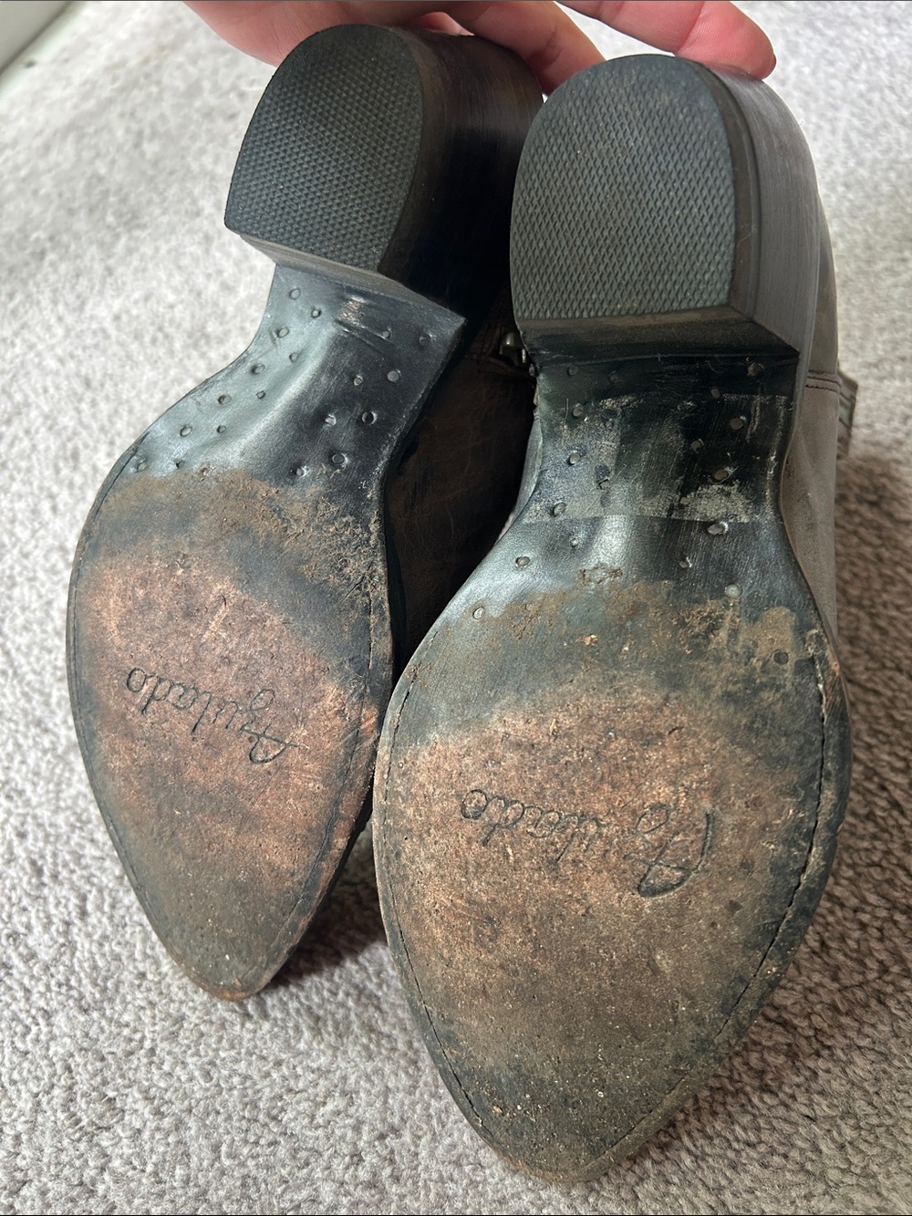 Grey Brown Leather Western Boot with Red Heart Inlay - Picture 3 of 5